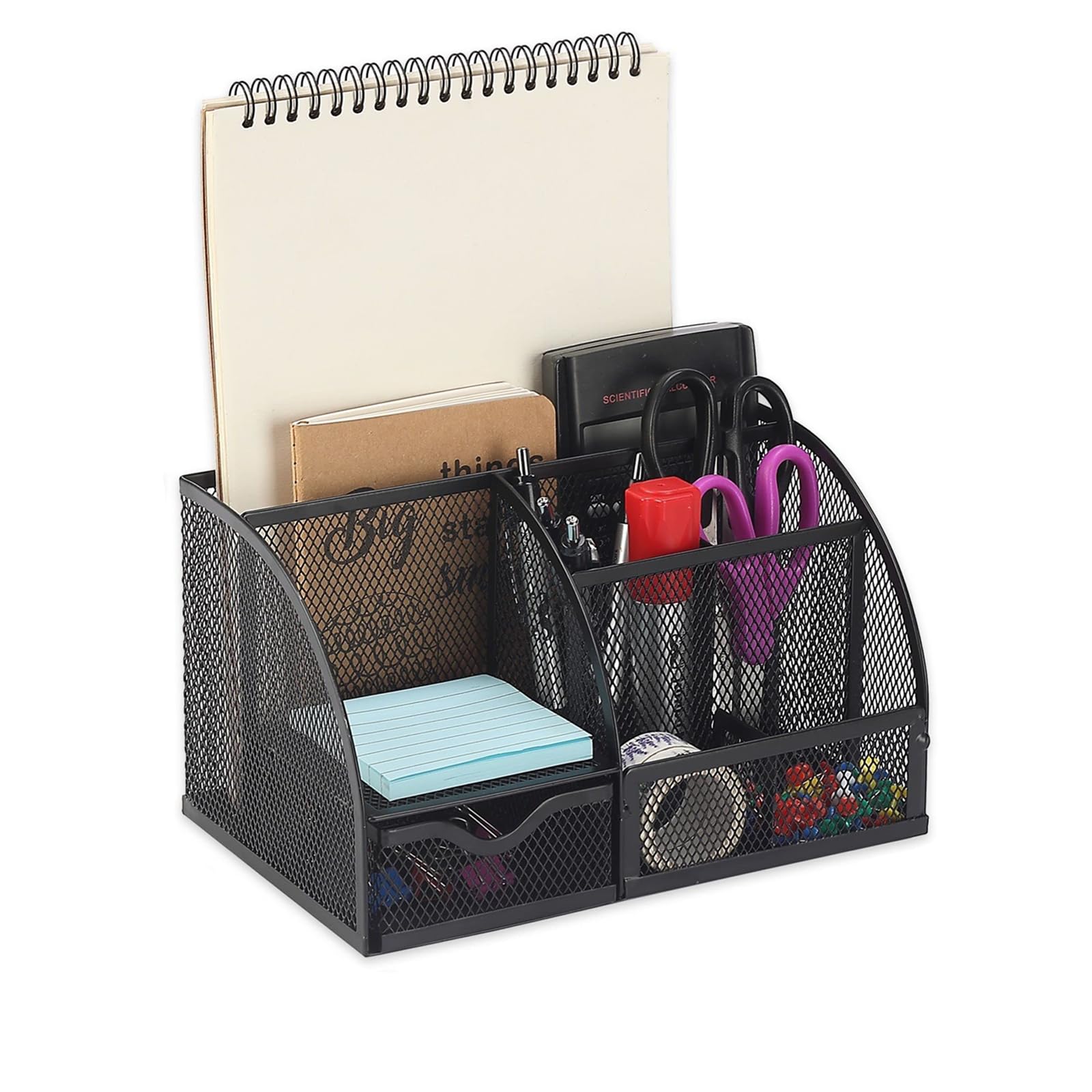 Eidoct Mesh Desk Organiser & Pen Holder with 6 Compartments + Slide Drawer
