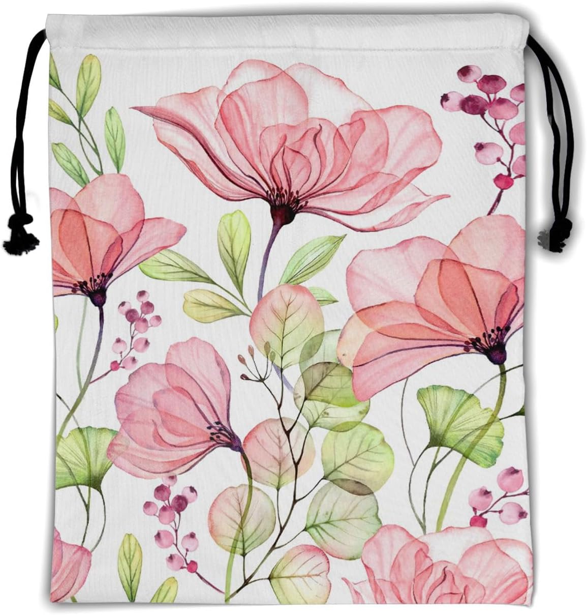Giwawa Watercolor Poppy Flower Grip Bag - Pink Floral Gymnastics Grip Bags for Gymnasts Plants Leaves Drawstring Bag Gym Pouch Bag Athlete String Bag for Grips Towel
