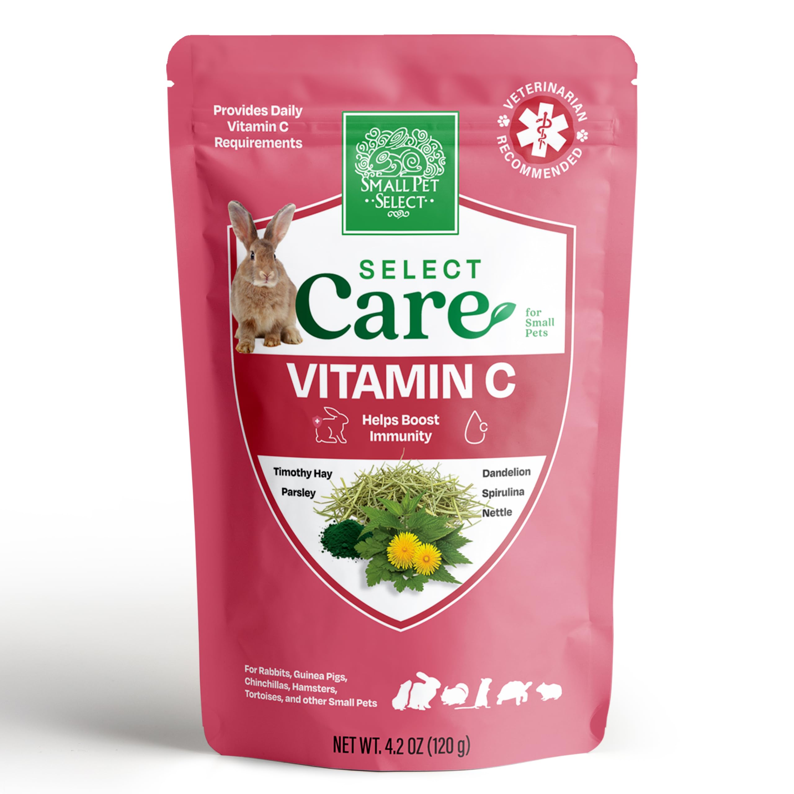 Small Pet Select Select Care Vitamin C Herb Support Biscuits, Timothy Hay Blend, Daily Wellness for Rabbits, Guinea Pigs, Small Animals, 120g Resealable Pouch