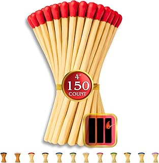 150 Count | 4" RED Matches | Strikers Included | Color Tip Wooden Match | Refill for Matchstick Jars, Candle Display, Holders & Bottles | 4 in inches Long