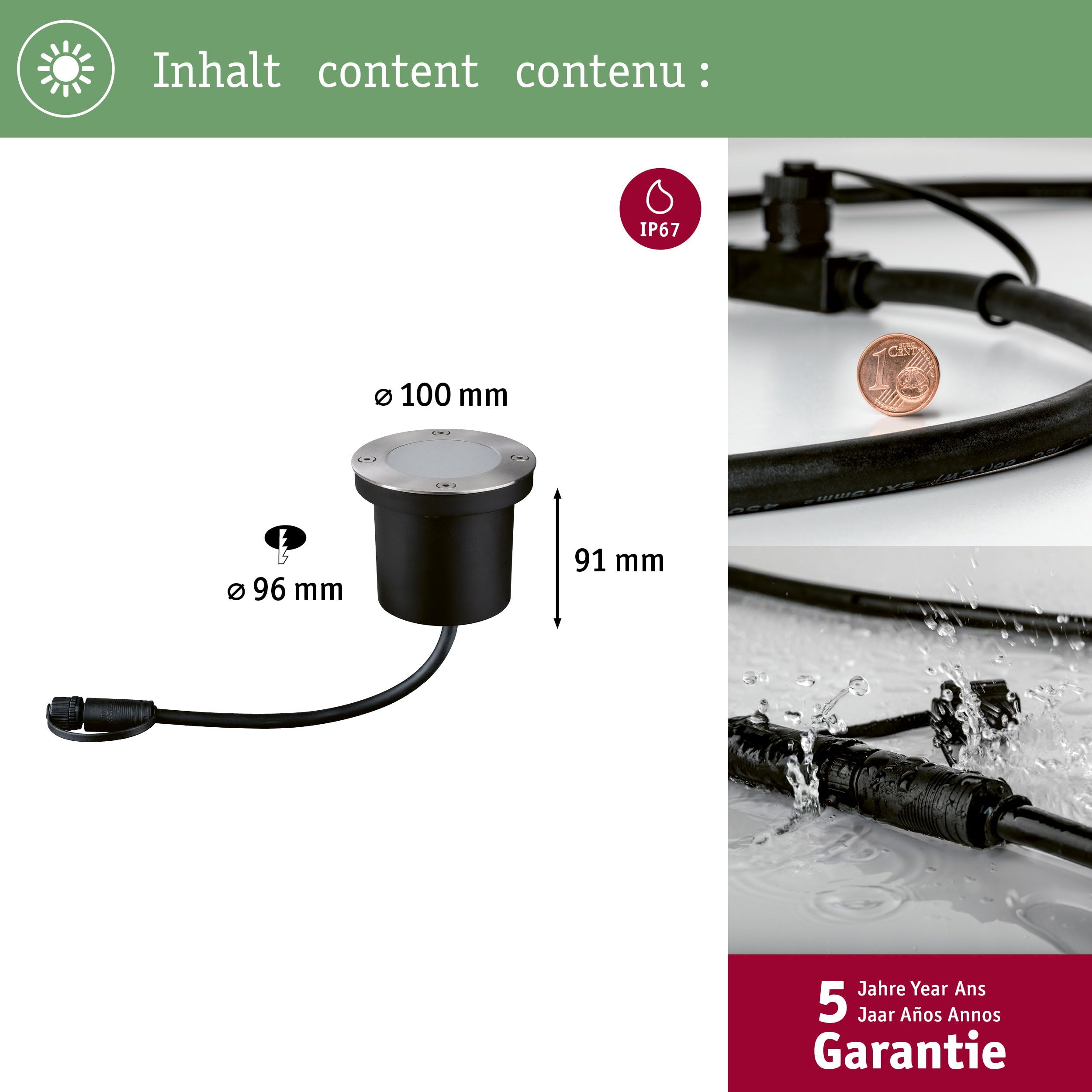 Paulmann 94228 Plug & Shine Lampada da esterni LED tonda incl. 1x3,6 Watt IP65 dimmerabile acciaio legato metallo, plastica 3000 K