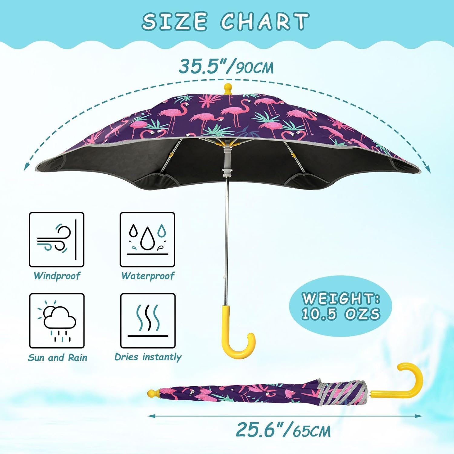 Kids Umbrella Cute Pink Flamingo Windproof Folding Stick Umbrellas for rain Toddler Cute Umbrella for girls & boys