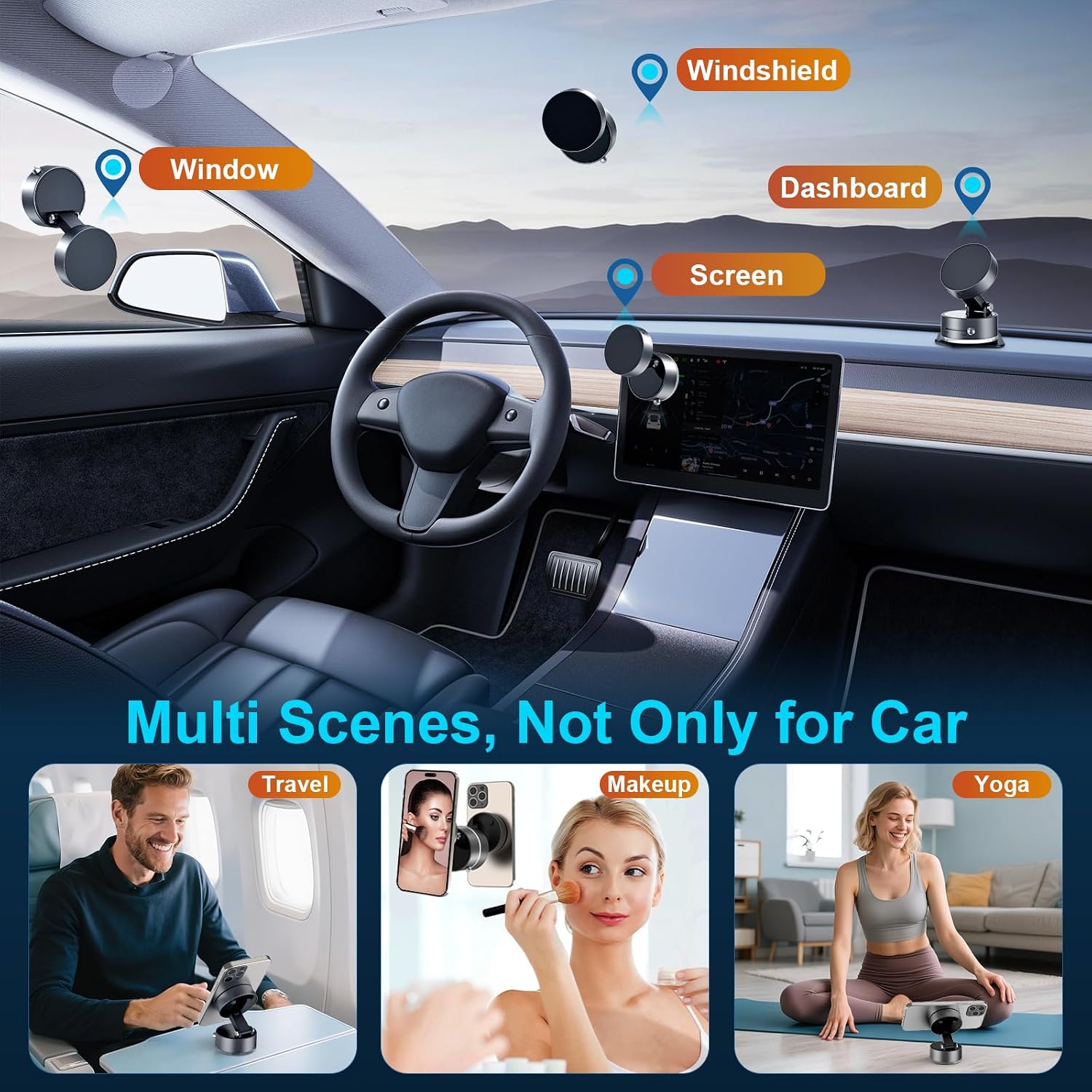 OOCC Vacuum Magnetic Phone Holders for Your Car, 360°Rotating Adjustable Magsafe Car Phone Mount, Foldable Magnetic Car Phone Holder for All Smartphones & All Car Models, Silver Grey