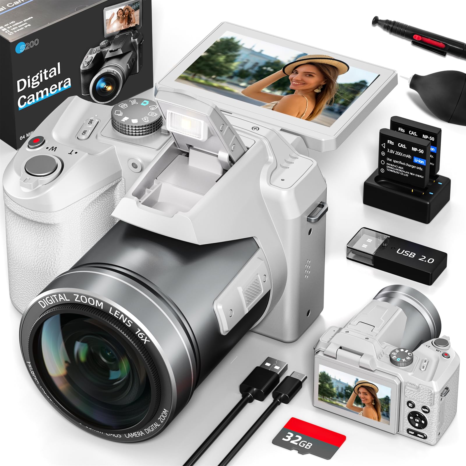 4K 48MP Digital Cameras for Photography, 16X Zoom Autofocus, 32GB Card & 2 Batteries, 3” 180° Flip Screen, Vlogging Camera for YouTube MC-US-S200-WW-Z4-A-2511-image-40