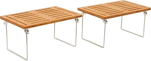 Miniatura 3 de Internet's Best - Estante apilable - Bambú - 2 estantes - Organizador y almacenamiento de armario de armario de cocina - Pequeño