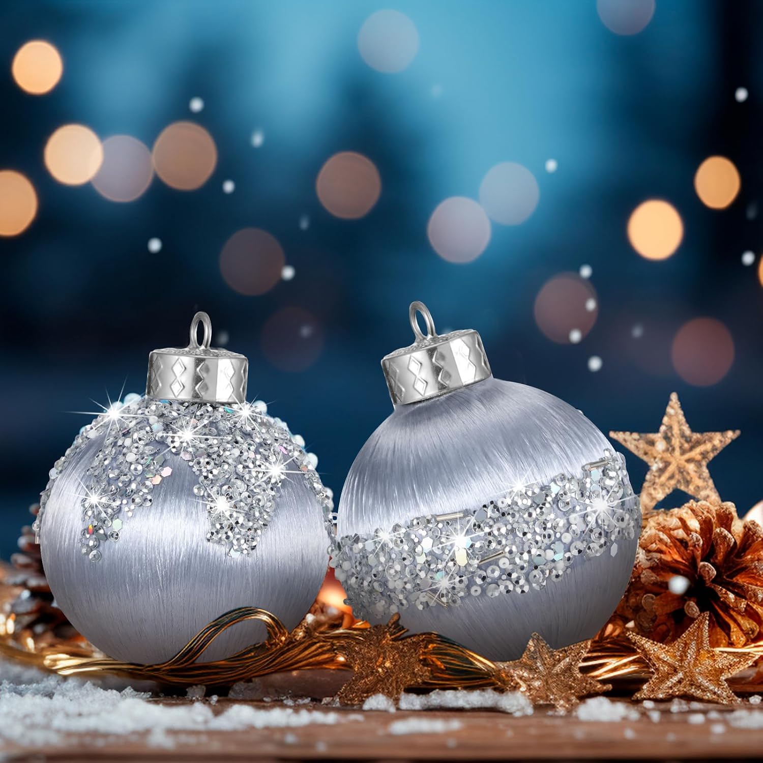 Poen 24 Pcs Christmas Balls Ornaments 3 Size Satin Silk Xmas Hanging Ball Decorations Luxury Shatterproof Christmas Tree Decor for Xmas Holiday Wedding Party Decoration(Silver)