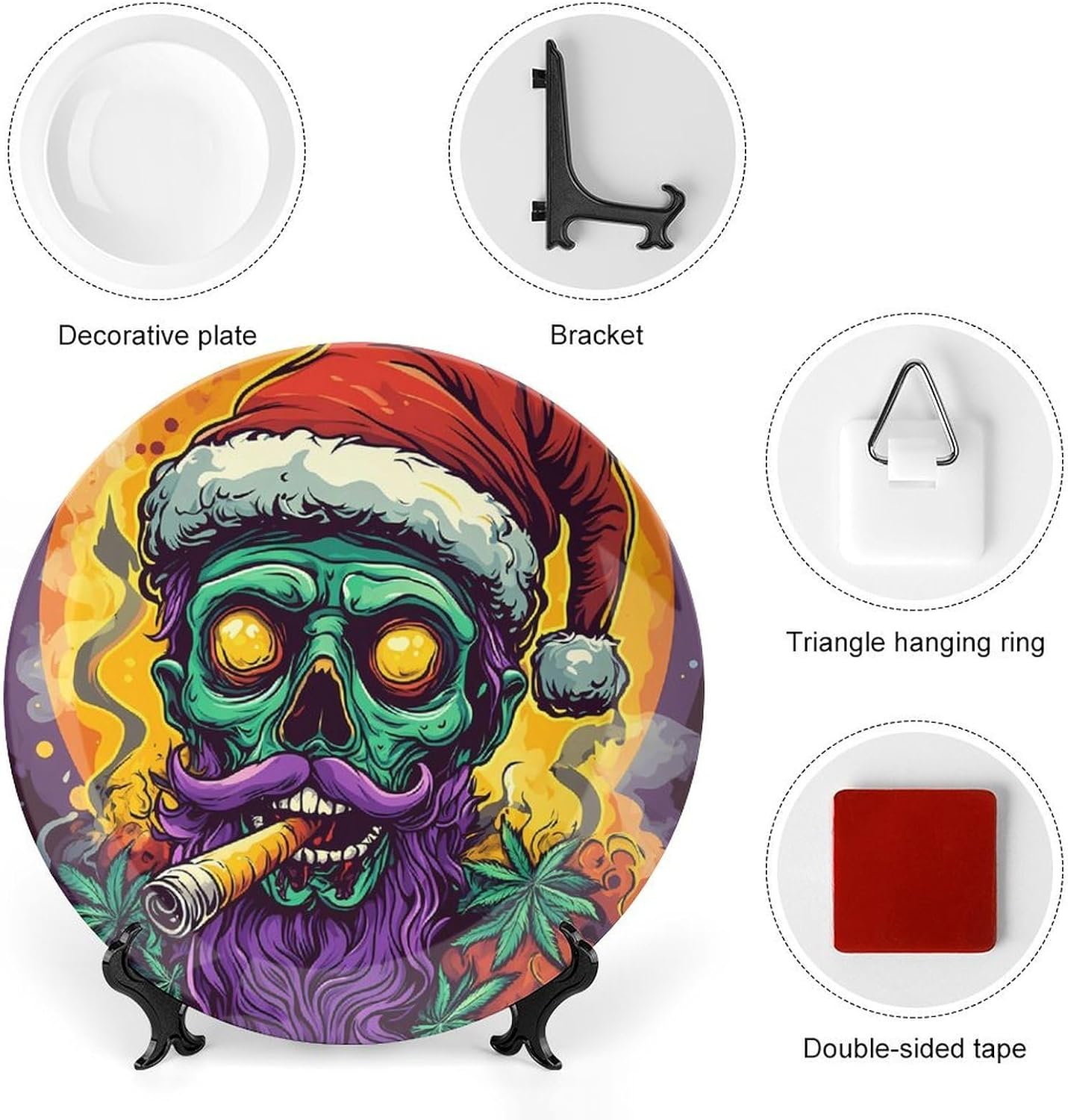 Zombie Smoking Weeds Bone China Decorative Porcelain Plates Dinnerware Ornaments