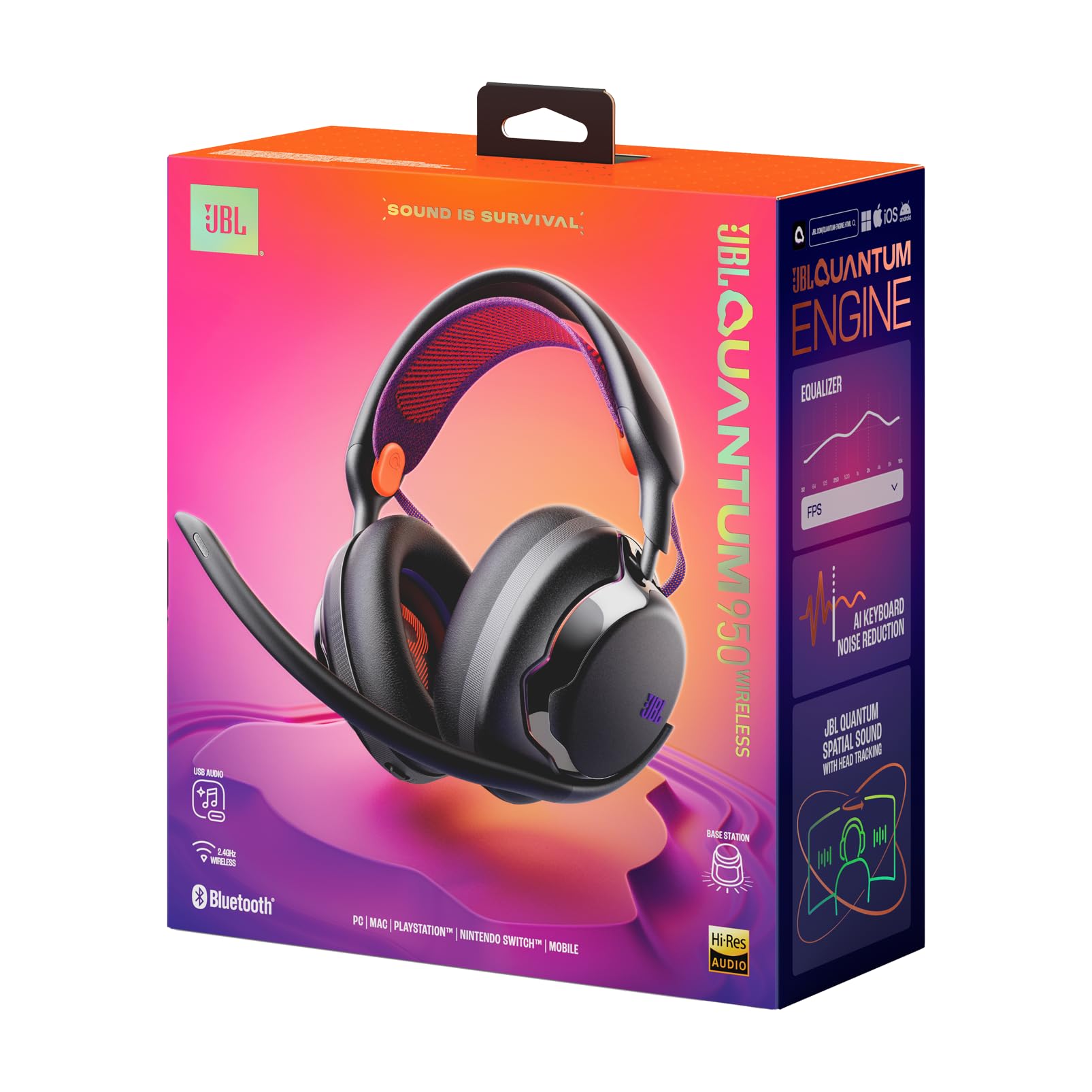 JBL Quantum 950 Kabelloses Bluetooth-Gaming-Headset, Schwarz | Multi-Platform, JBL Quantum Raumsound und Head-Tracking, Noise-Cancelling-Mikrofon, USB-C-Kabel, 50-h-Akku