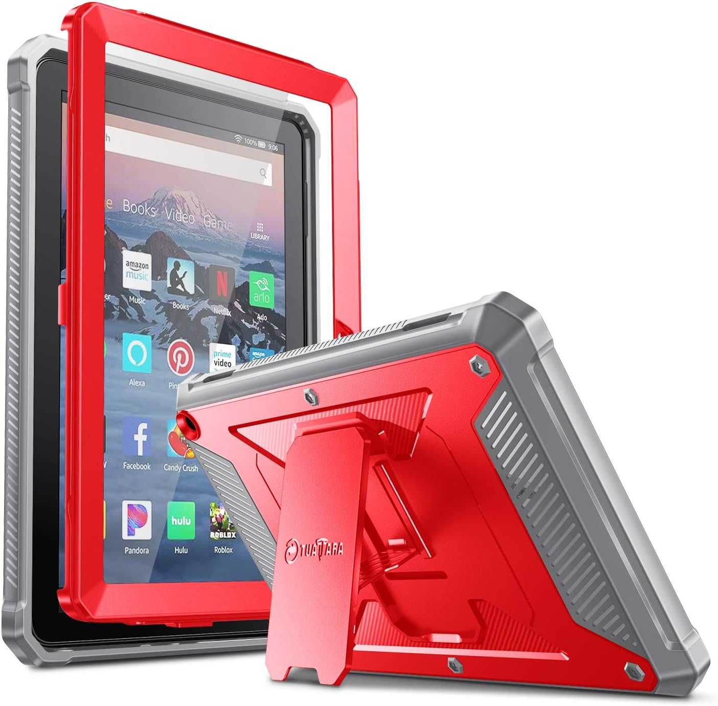 Fintie Shockproof Case for All-New Fire HD 8 and Fire HD 8 Plus Tablet (10th Gen, 2020 Release), [Tuatara] Rugged Unibody Hybrid Bumper Kickstand Cover with Built-in Screen Protector, Red