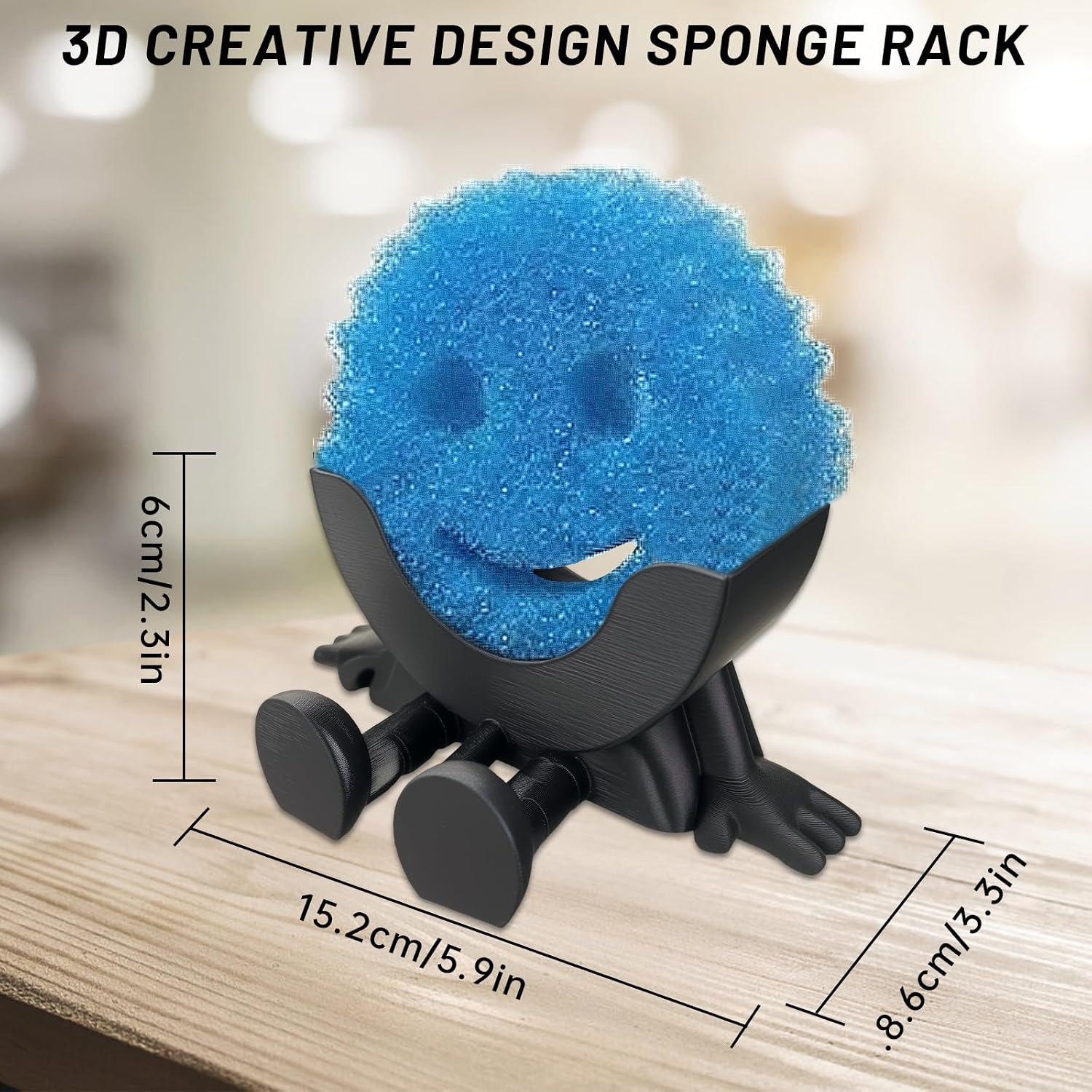 Cute Hanging Sponge Holder with Drainage, 3D Printing Countertop Funny Sponge Holders for Kitchen Sink, Keeps Your Sponge Dry & Smiling, for Scrub Daddy Holder (1, Black)