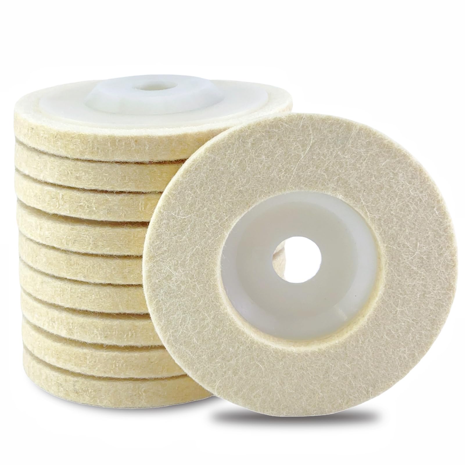 VZLQZJMKY 10 Pack Wool Polishing Pad Discs for Angle Grinder, Premium Fine Wool Buffing Wheel, Metal Polishing Kit for Aluminum, Stainless Steel, Jewelry, Automotive, Marble