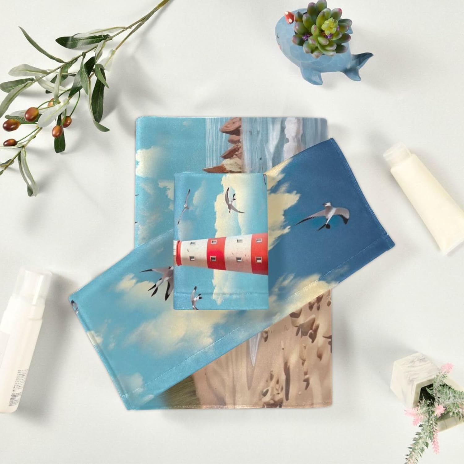 Lighthouse Towels 3 Pack Bath Towels for Bathroom Set Soft Cotton Highly Absorbent Lightweight & Quickdry Towel Set 1 Bath Towel,1 Hand Towel,1 Washclothe