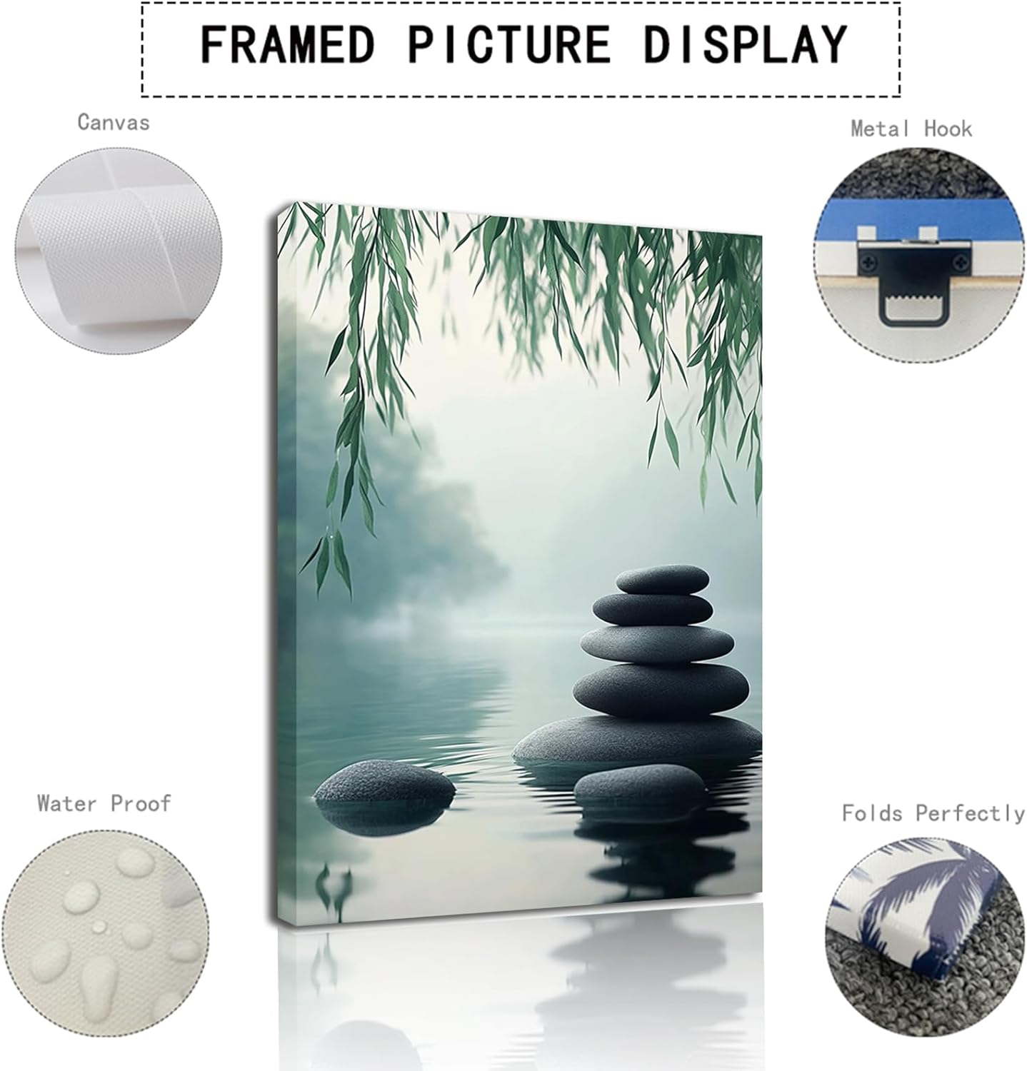 Zen Garden Wall Art Canvas Stacked Stones with Candle and Lavender Print Framed Artwork Poster for Spa Bathroom Decor (WE000051-10, 20.00L x 30.00W, Framed)