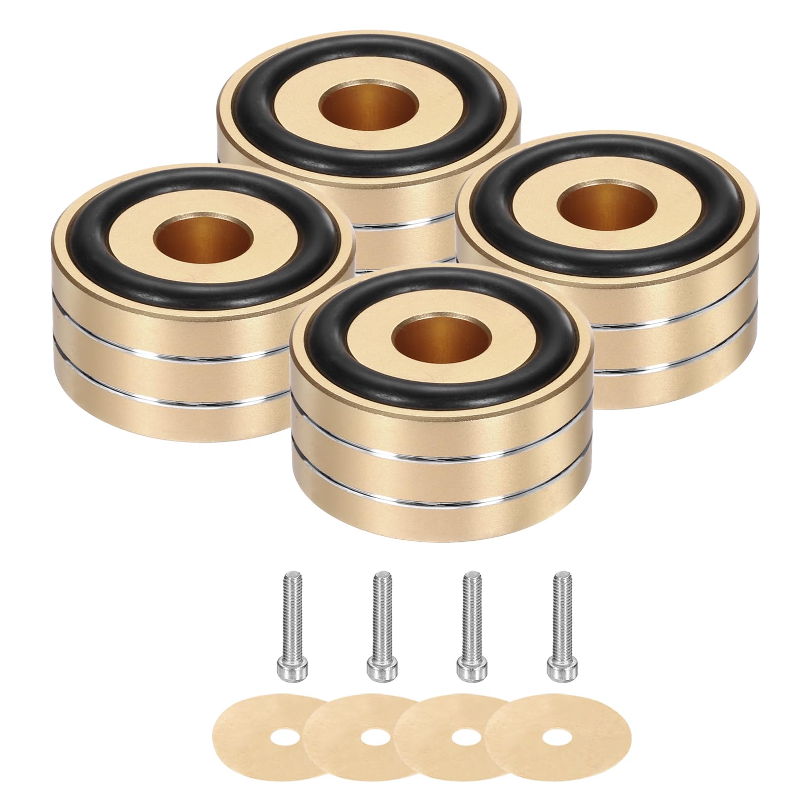 QUARKZMAN 16 Stück Lautsprecher Füße Schwingungsdämpfer 40 mm x 20mm Aluminium Stoßdämpfer Isolationsfüße mit M4 Schrauben für HiFi Schränke Verstärker Subwoofer Plattenspieler Gold