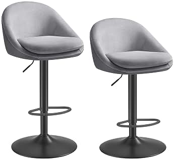 VASAGLE Taburete de Bar, Juego de 2, Taburete de Barra, Regulable en Altura, Giratorio 360°, Silla de Cocina, con Respaldo, Base, Reposapiés, Acero, para Mostrador, Comedor, Gris Paloma LJB110G01