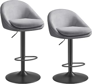 VASAGLE Taburete de Bar, Juego de 2, Taburete de Barra, Regulable en Altura, Giratorio 360°, Silla de Cocina, con Respaldo, Base, Reposapiés, Acero, para Mostrador, Comedor, Gris Paloma LJB110G01