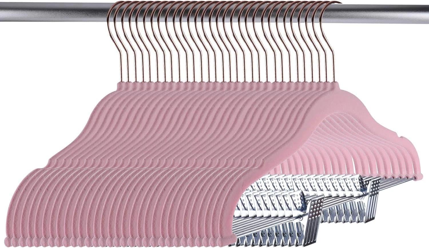 for 30 Pack Kids Velvet Hangers with Clips Pink, Children Clothes Organizer, Baby Hangers, MPN Included
