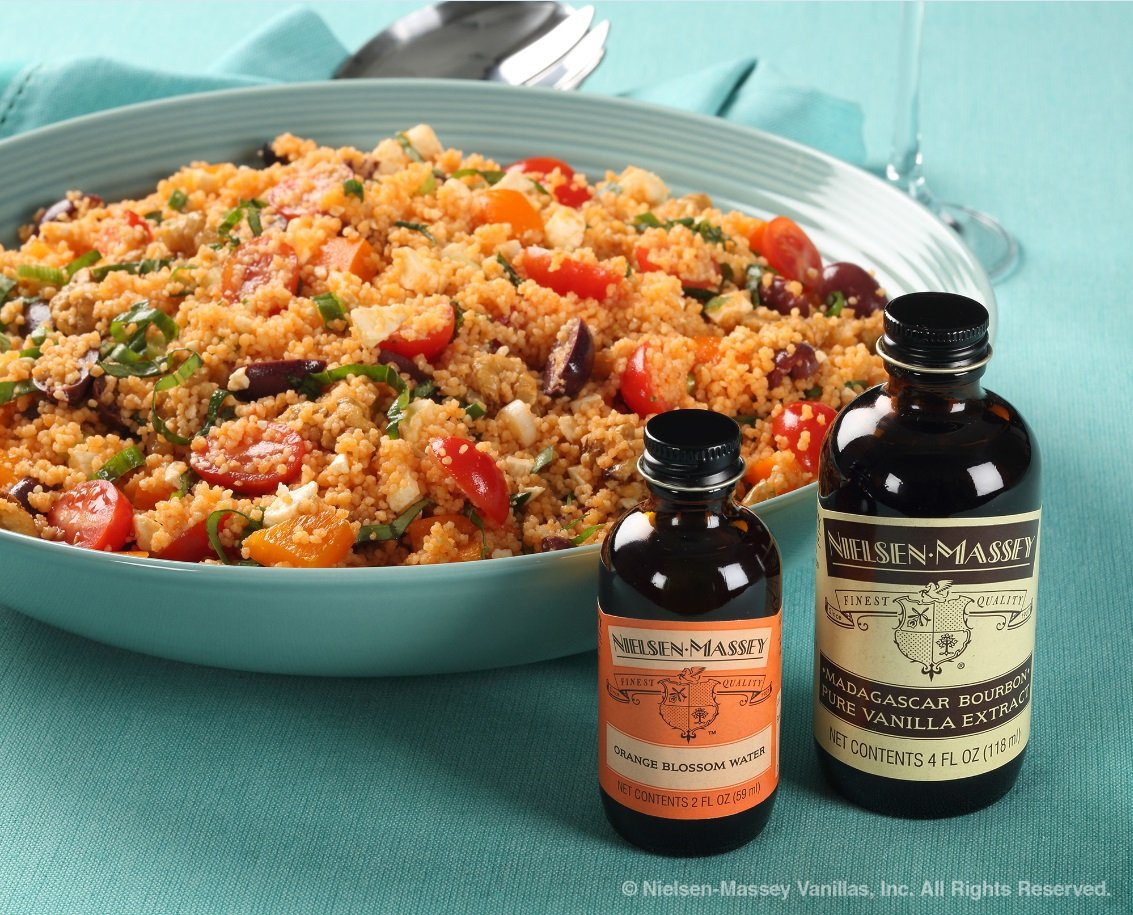 Nielsen-Massey Floral Food Flavors Bundle, Rose Water, Orange Blossom Water, Madagascar Bourbon Pure Vanilla Extract for Baking and Cooking, 4 Ounce Bottles