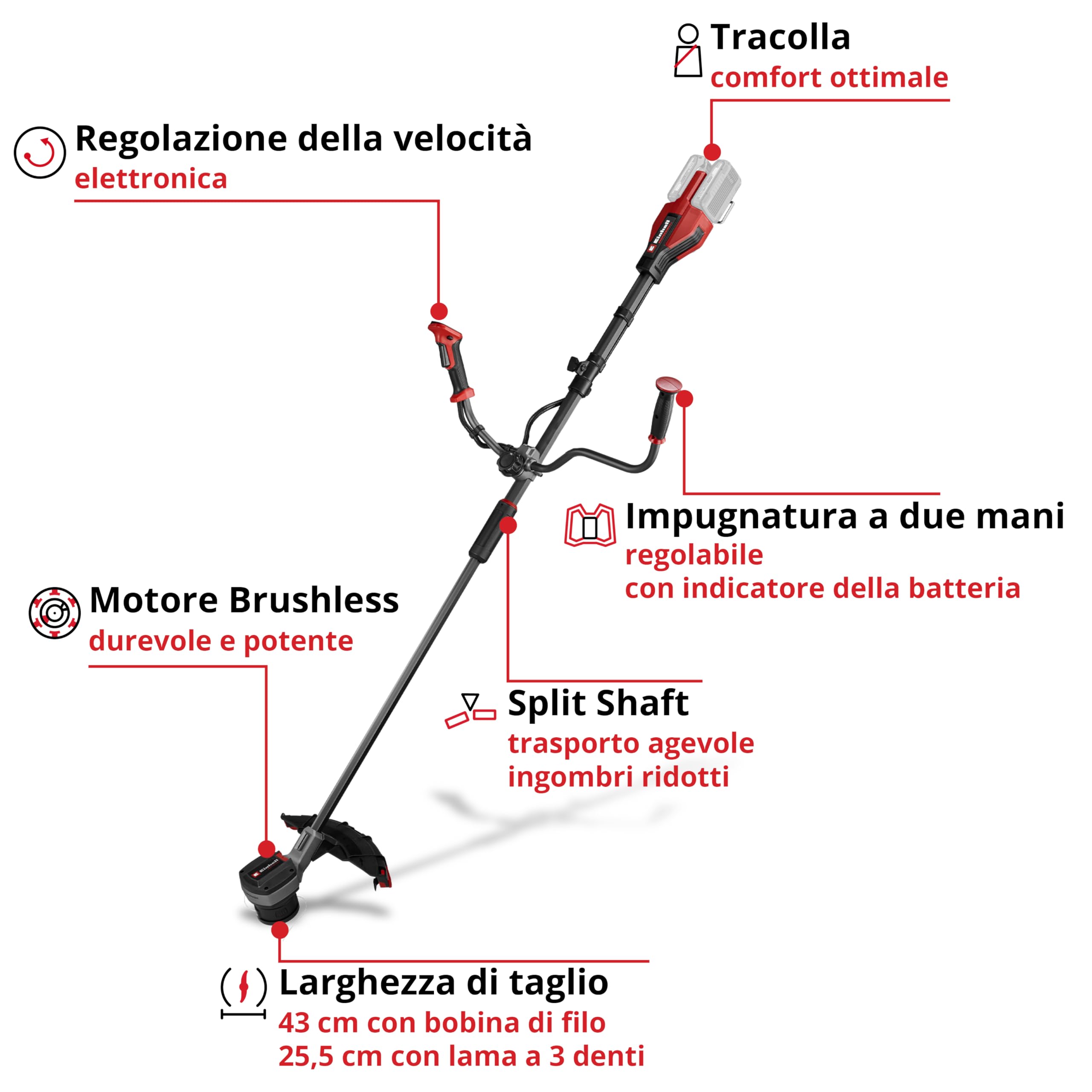 Tagliasiepi Einhell Professional GP-BC 36/430 Li BL-Solo Power X-Change (36 V, Brushless, lunghezza di taglio 43 cm, bobina doppia con digitazione automatica, lama a 3 denti, batteria esclusa)