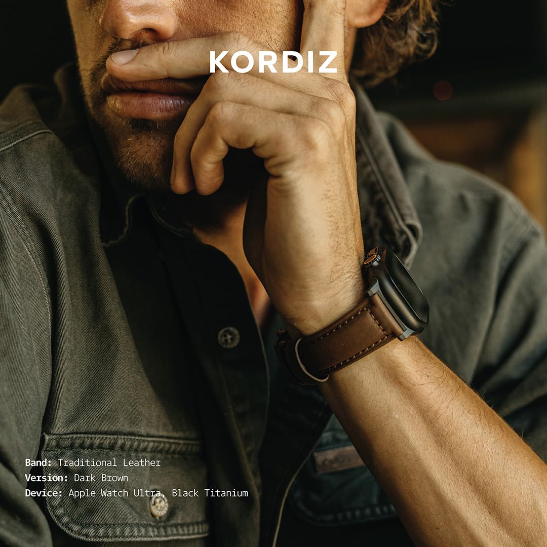KORDIZ Traditionelles Lederarmband, Kompatibel Mit Apple Watch Ultra 2, Ultra & Series 10-1 Se Se2, Armband Für Herren Und Damen, Ersatzarmband Für Iwatch, Apple Watch 49 Mm, 46 Mm, 45 Mm, 44 Mm