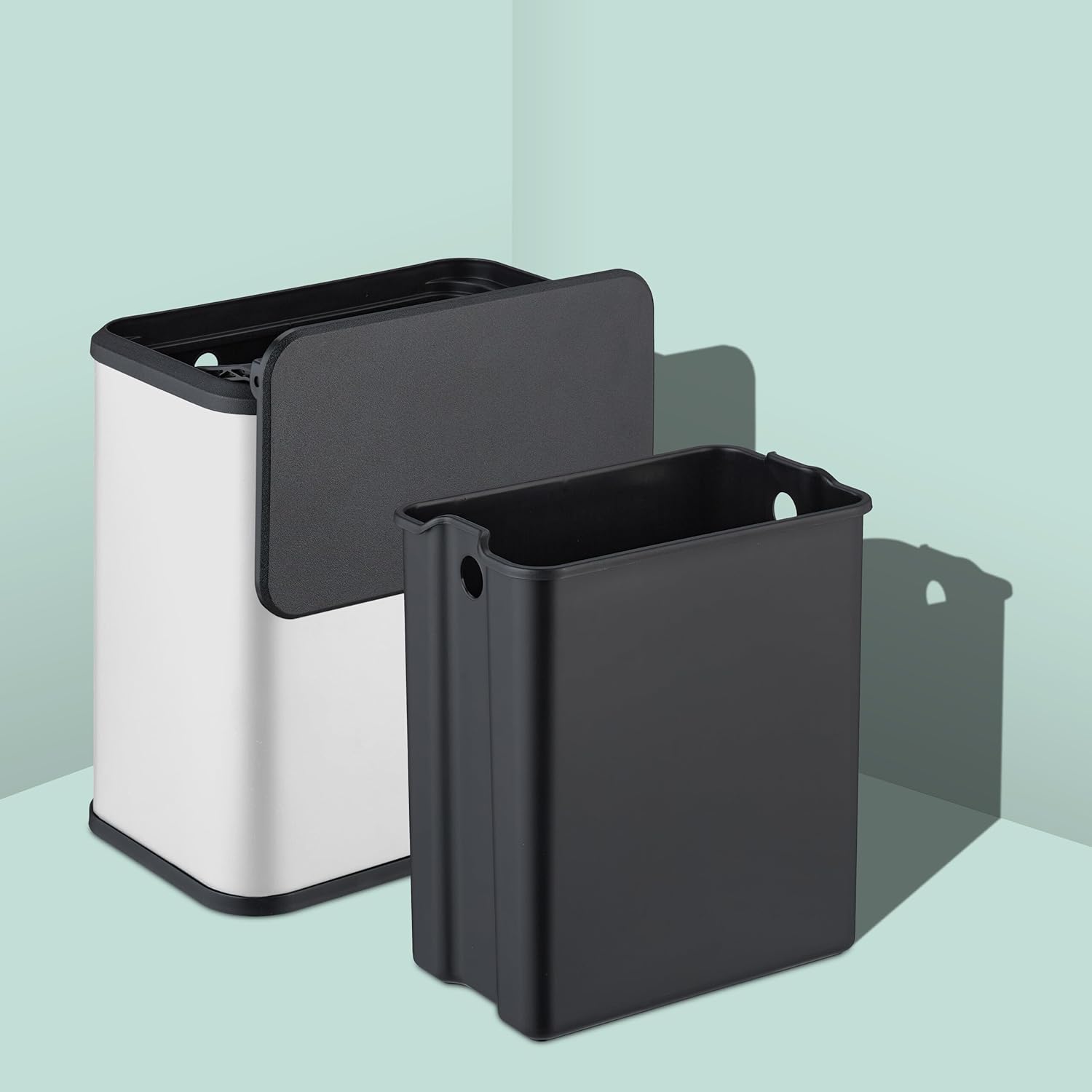 Relaxdays 5 Litre Hanging Bin Indoor Kitchen & Bathroom Metal Plastic Square Cosmetic Bin White