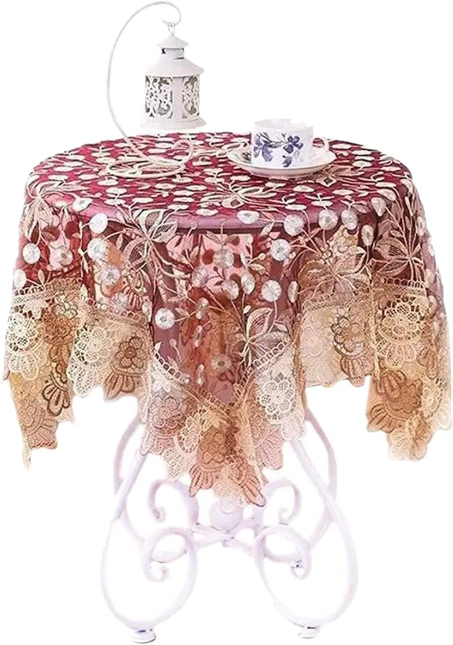 Small Square Tablecloth Pink Lace Edge Table Toppers Lace Table Cloth for Wedding Party Home Kitchen Living Room