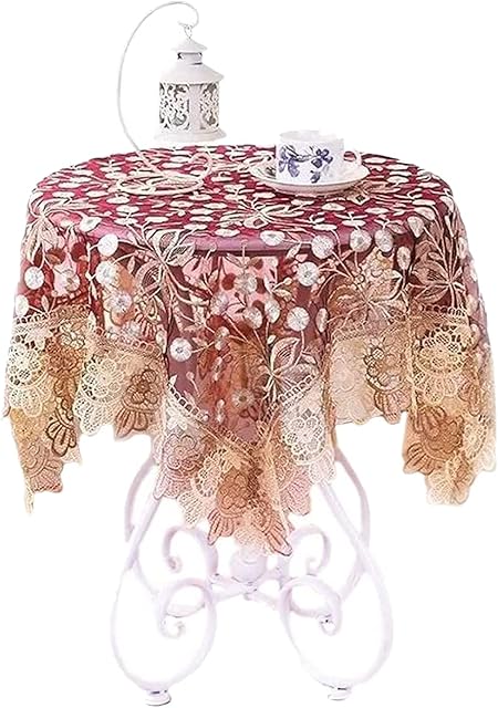 Small Square Tablecloth Pink Lace Edge Table Toppers Lace Table Cloth for Wedding Party Home Kitchen Living Room