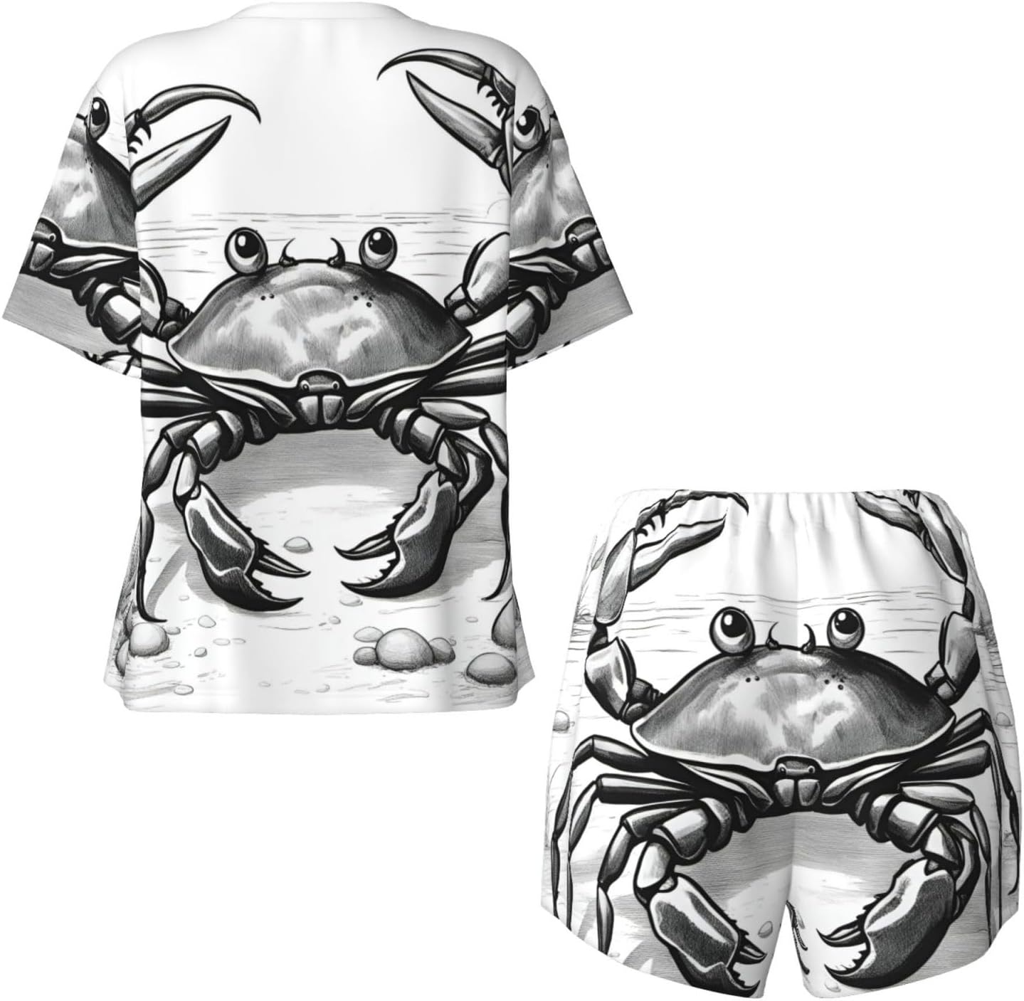 Women'S Cartoon Crab Print Pajamas Set,Womens Pj Sets For Summer,Loungewear Sets With Cooling Fabric