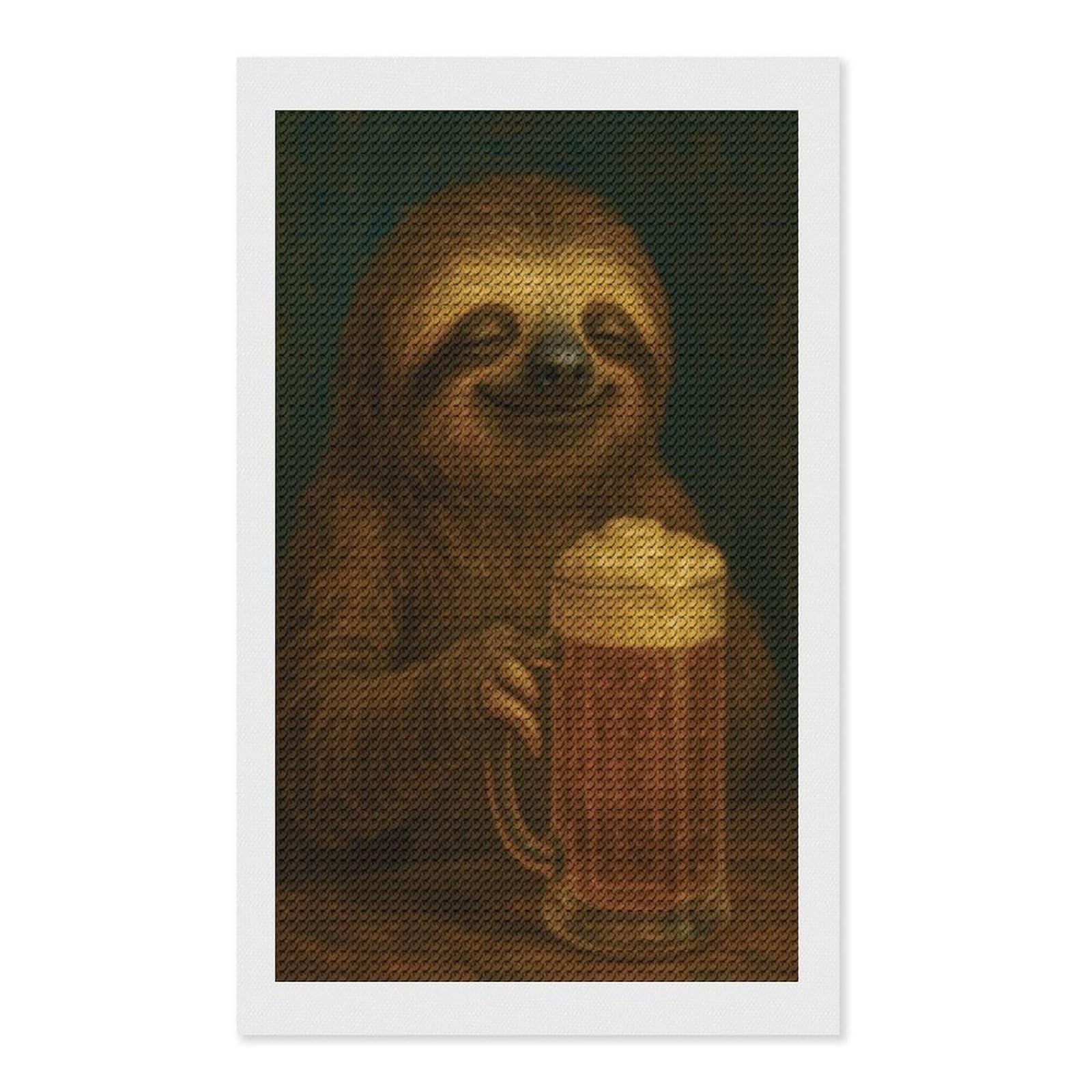Junmoney Sloth with Beer Mug Painting Diamond Painting Canvas Set 12"x20", for Women, Mindful Craft Activity, Cosy Home Accent, Festive Craft Gift
