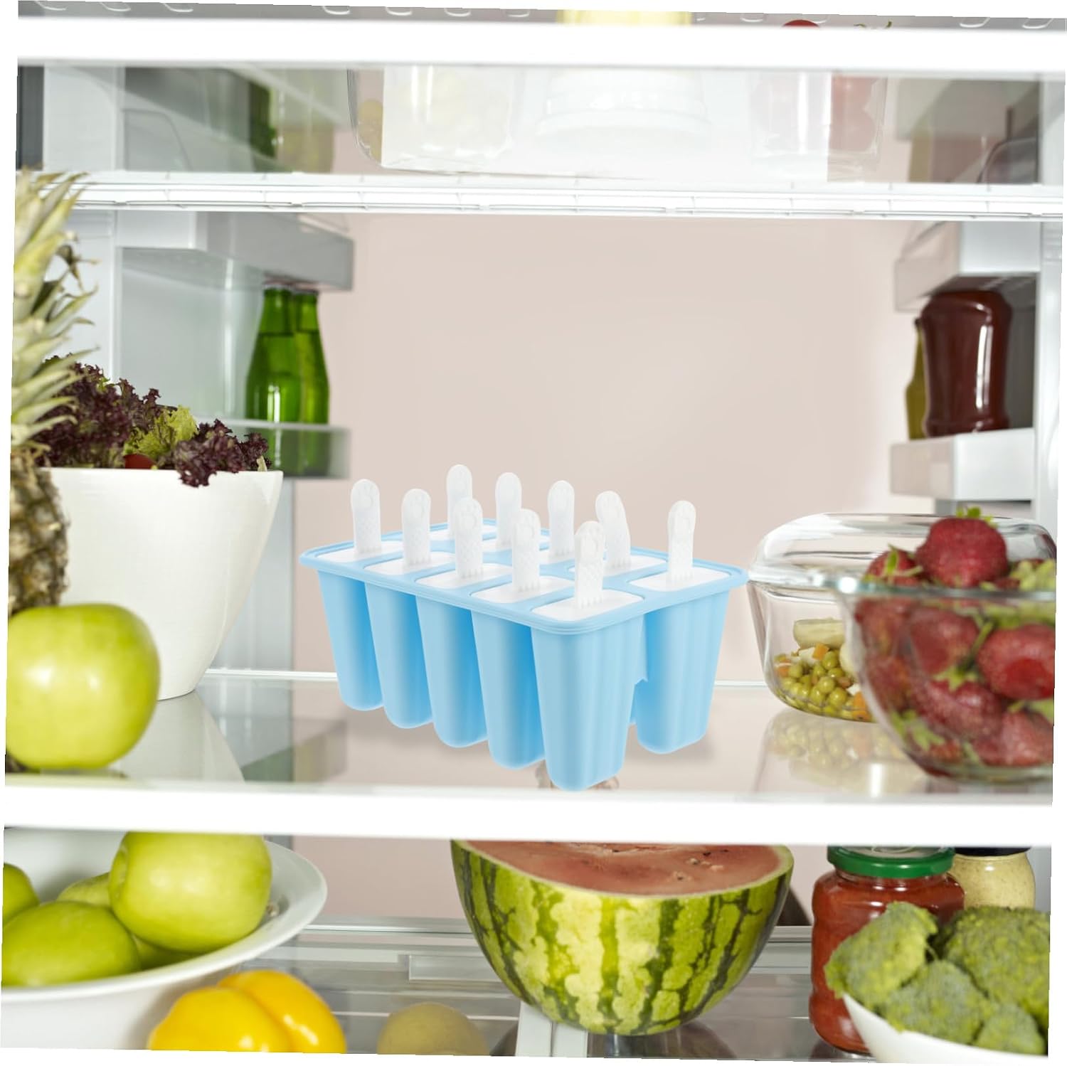 Cabilock Silicone Ice Cream Mold 10-cavity Blue Ice Lolly Maker Non-stick Flexible for Homemade Chilled Dessert and Summer Treats