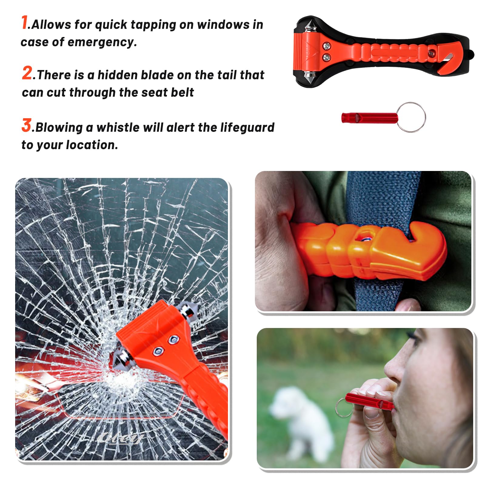 Porte Clef Voiture Dellyy Coupe Ceinture 4 Pièces, Sifflet De Survie 2 Pièces, Convient Pour Est Coincé Dans La Voiture Lors De, Échapper Aux Brise Vitre