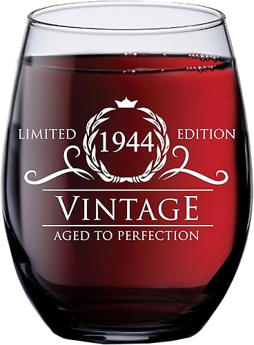 Regalos de cumpleaños número 80 para mujeres y hombres, copa de vino sin tallo de estilo vintage de 1944, decoraciones de cumpleaños para mujeres,