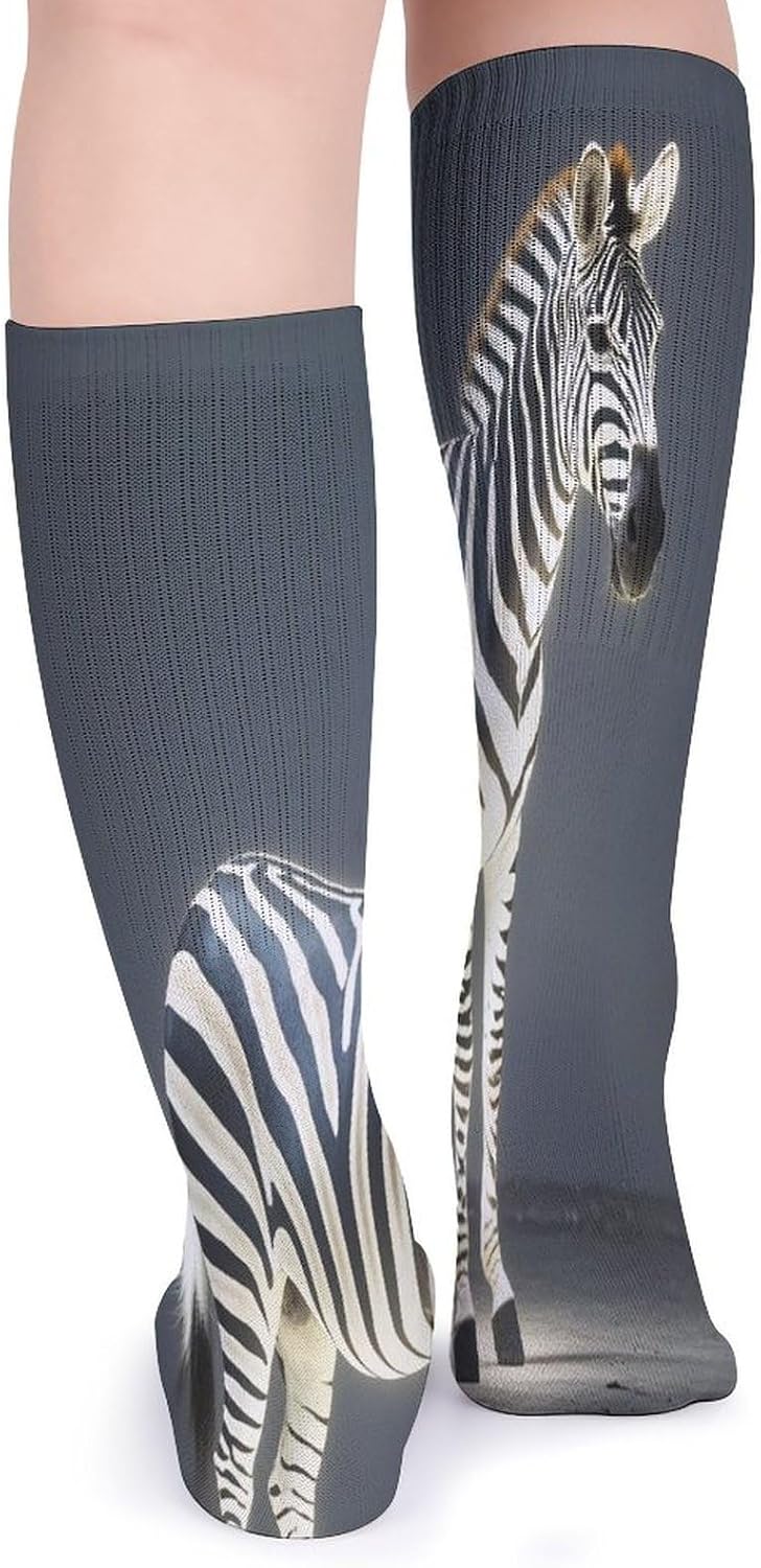 Glowing Zebra Crew Socks Cozy Casual Calf Socks Lightweight Long Work Sock Breathable Athletic Sock for Hiking Sports Running 5 Pairs