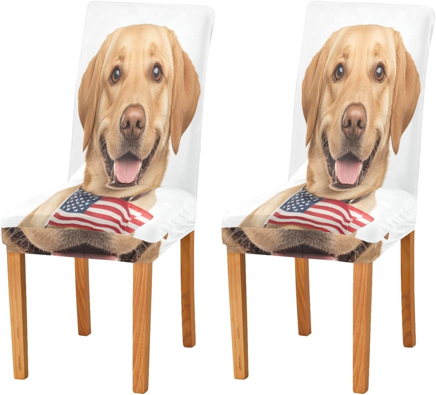 ALAZA Chair Covers for Dining Room, Cute Labrador Dog with USA Flag on White Stretch Chair Cover Sets Chair Protector Removable Washable for Ktichen Restaurant Hotel