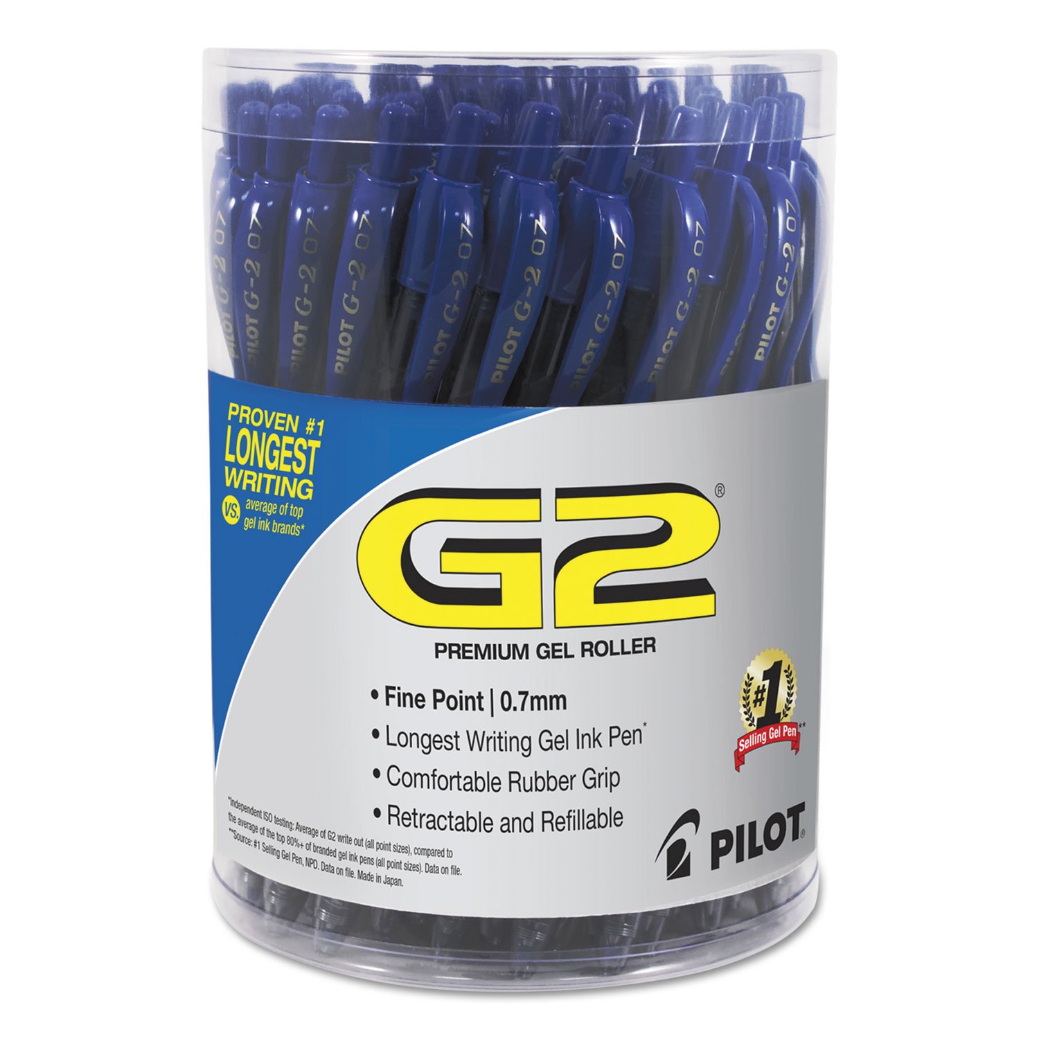 Pilot G2 Premium Gel Pen Convenience Pack Retractable Fine 0 7 mm Blue Ink Blue Barrel 36 Pack