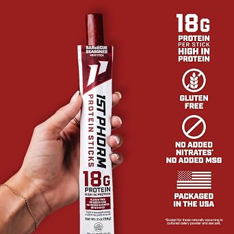 1st Phorm Meat Sticks, Seasoned BBQ, 18G Protein per Serving, No MSG or Nitrates, (15 Count) + 1st Phorm Protein Bar, Chocolate Brownie, 15G Whole Food Protein, Gluten Free (15 Count)