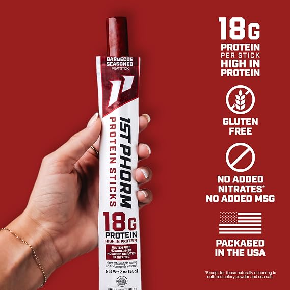 1st Phorm Meat Sticks, Seasoned BBQ, 18G Protein per Serving, No MSG or Nitrates, (15 Count) + 1st Phorm Protein Bar, Chocolate Brownie, 15G Whole Food Protein, Gluten Free (15 Count)