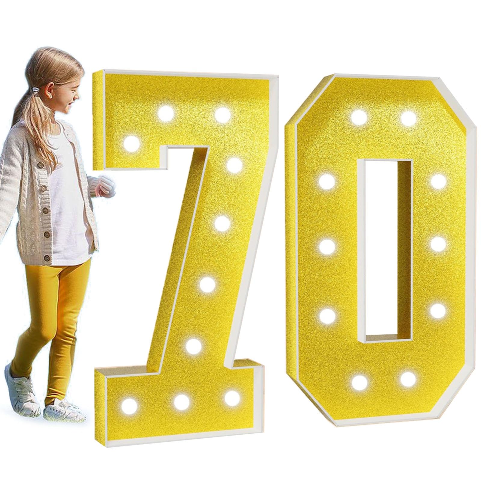 Marquee Light Up Number Large Mosaic Numbers Sign with White Lights Giant Mosaic Frame Number for 5th 50th Birthday Party Anniversary Decorations Pre-Cut Foam Board(Color:Number 70,Size:70cm/2.3FT)