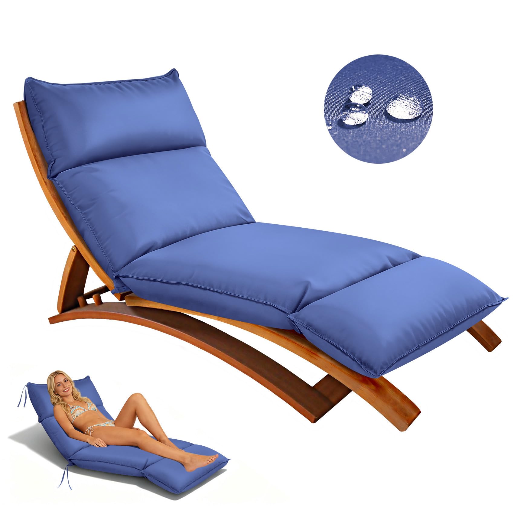 Photo 1 of Bootuu Outdoor Chaise Lounge Chair Cushion, Waterproof Non-Slip Patio Chaise Lounge Cushions for Outdoor Furniture, 80 x 26 x 5 Inches, Blue