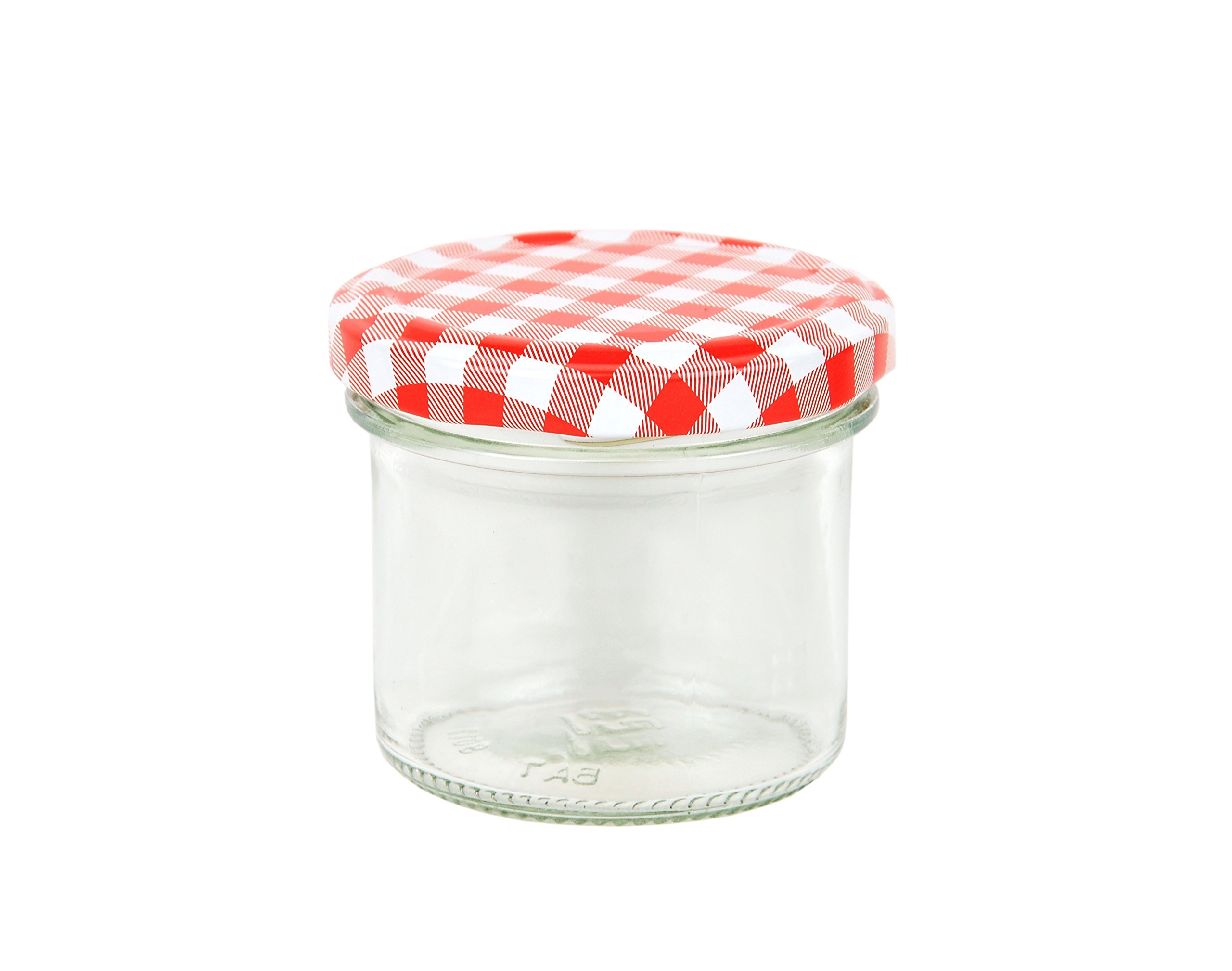 MamboCat Set di 48 vasetti da 125 ml con coperchio a quadretti rossi e bianchi To 66, con ricettario per marmellate, barattoli per conserve