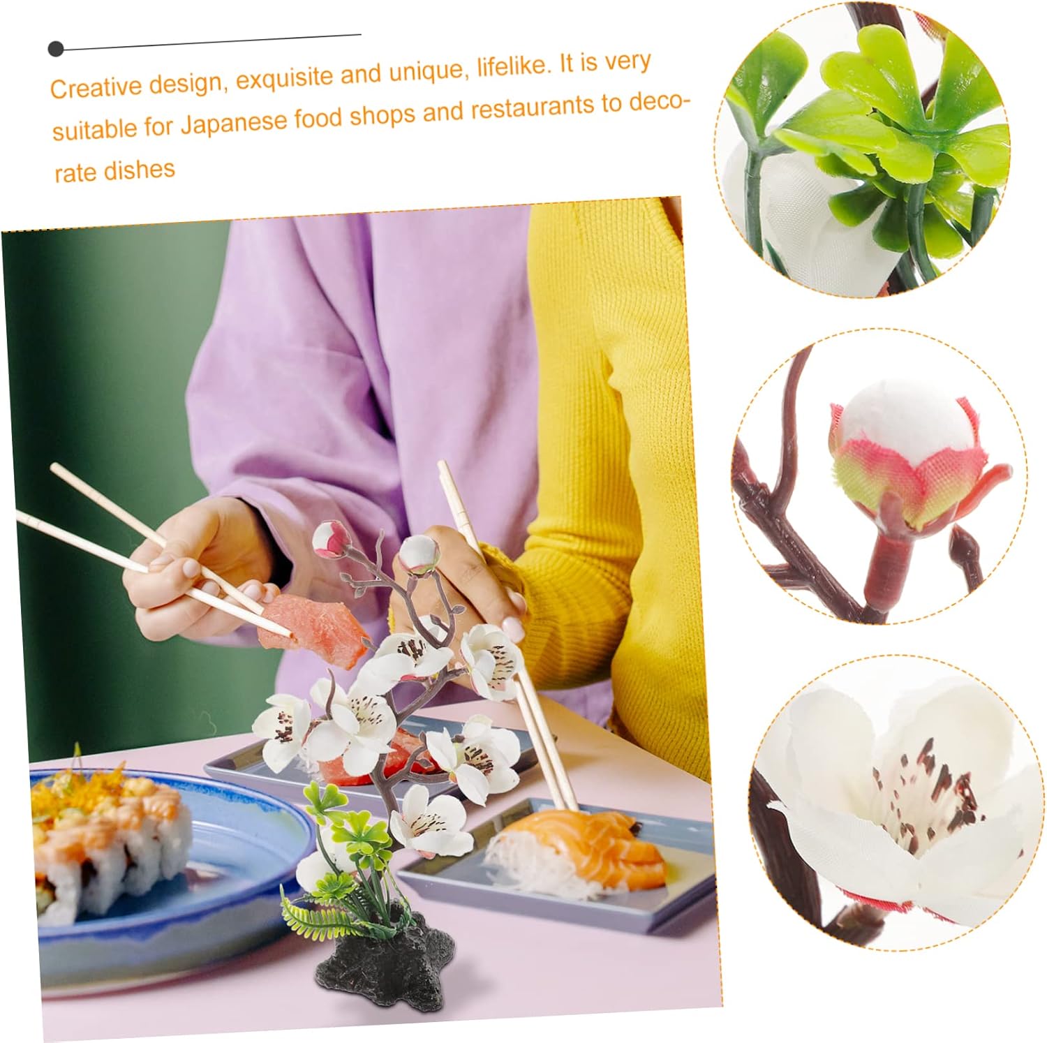 Unomor Plum Blossom Plate Decoration 2Pcs Plastic White for Sushi Display