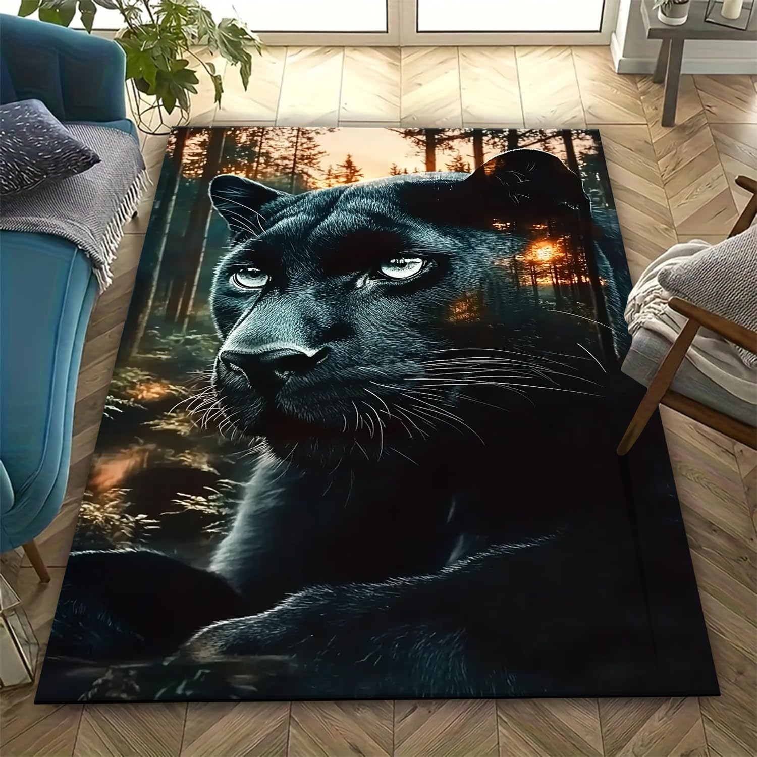 Tapis de salon léopard 200x300 cm moderne poil court lavable