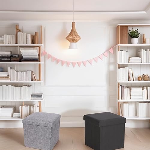 Miniatura 6 de KIOOTTO Otomana plegable y banco de almacenamiento, reposapiés de lino de 15 pulgadas, ideal para sala de estar, dormitorio, dormitorio, duradero y