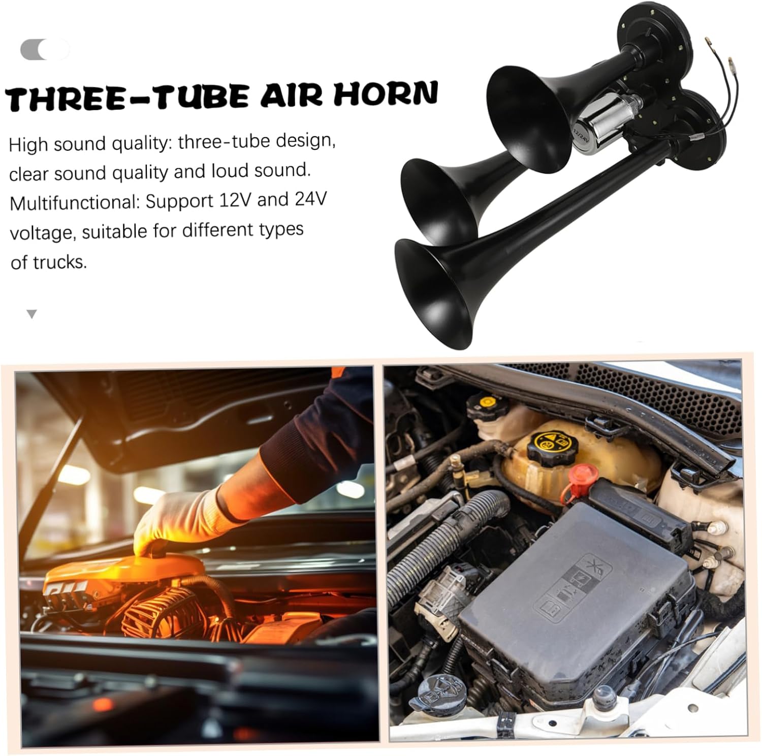 24v Train Horn Kit with Triple Trumpets Super Loud Air Horn for Trucks Easy Installation Durable Construction for Sound and Longevity