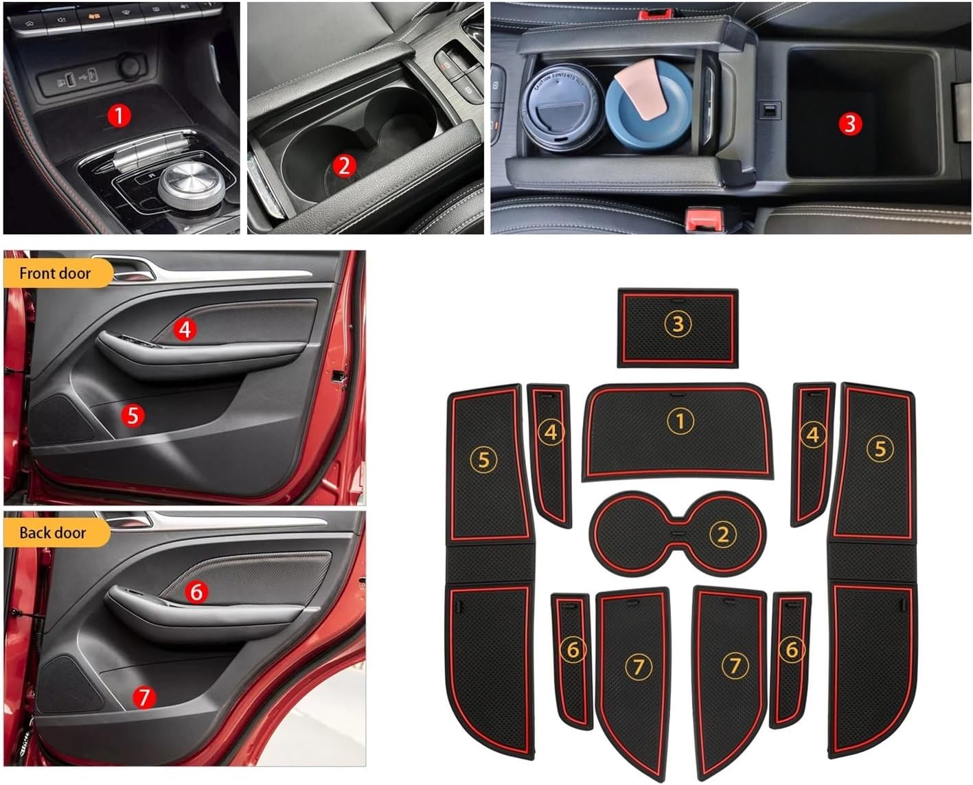 Door Groove Mat Compatible with MG ZS EV Facelift 2022 2023 2024 Car Anti-Slip Mat Rubber Gate Slot Pads Auto Compatible with MG ZS Accessories 2024(White)