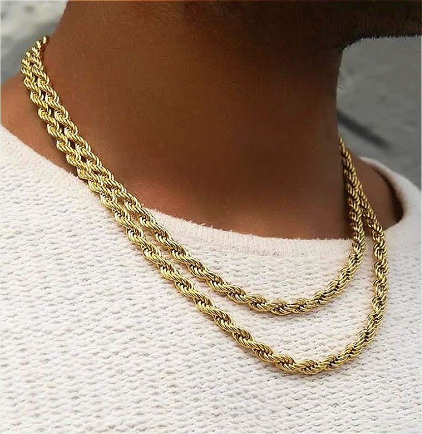14K Solid Yellow Gold Twisted Rope Chain for Men & Women, Available in 1.5mm to 4.2mm Widths, 16"-36" Length Options3