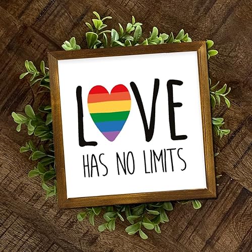 Miniatura 5 de LGBT Pride Framed Wooden Sign Love Has No Limits Only People Do Positive Wall Plaque Retro LGBTQ Cheer Up Woodshop Garage Wall Decoration for Queer