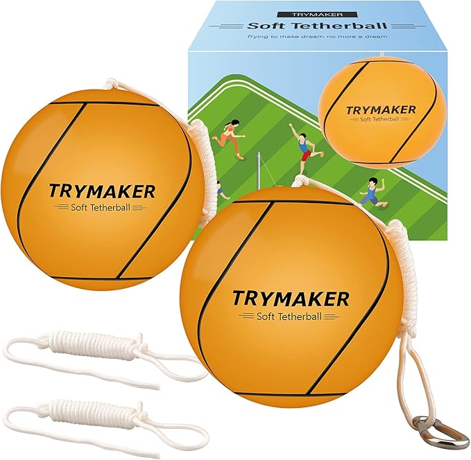 Trymaker Tetherball 2 Set in 1, Tether Balls and Rope Set for Kids