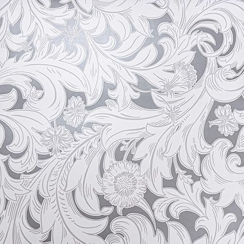 SOPHIE LAURENCE Vintage Floral Damask Wallpaper - Off White Grey with Silver Metallic Accents, Washable and Peelable, Ideal for Any Room, 0.53m x 0.53m Sample