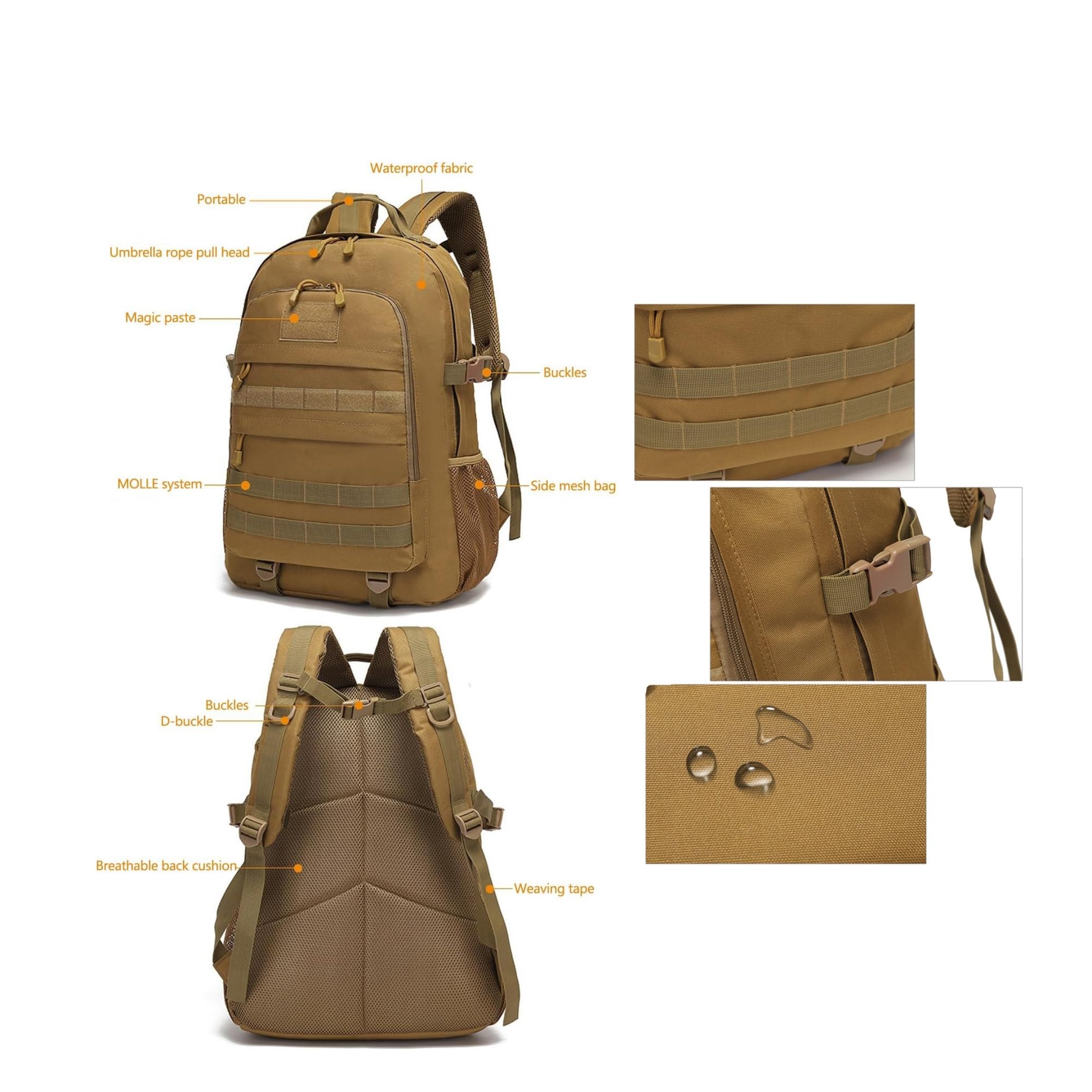 Taktyczny Plecak, Swobodny 35L Wodoodporny Oddychający Odporny Polowanie Trekking Wojskowy, Plecak Bug Out Bag Army 3 Days Pack Bags, Dla Mężczyzn Kobiet, Sport, Na Zewnątrz, Wycieczki(Gray Camouflage